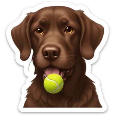 A chocolate colored doodle dog juggling three tennis balls sticker