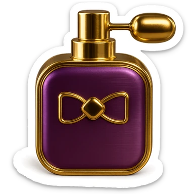 Make this purple perfume bottle look more luxurious with elegant details and add gold accents. Keep the background transparent. sticker