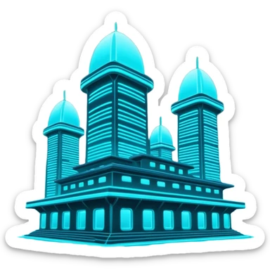 extraterrestrial futuristic otherworldly cyan bioluminescent neon-glowing building structures aesthetic scenery sticker