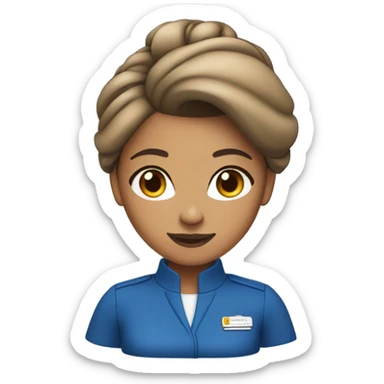 Brown tan skin flight attendant with hair in a bun blue uniform sticker