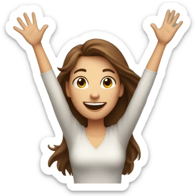 excited woman with long brown hair with arms raised above head sticker
