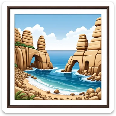 Cinematic Realistic Raouche Rocks Landmark Emoji, depicted with dramatic natural rock formations along the Beirut coastline rendered with intricate detail and dynamic natural lighting. sticker