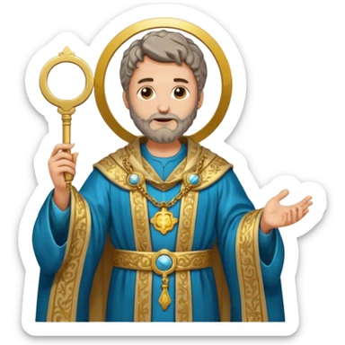 fullbody apostle Peter holding keys ornate robes expressive face standing halo high detail emoji style sticker