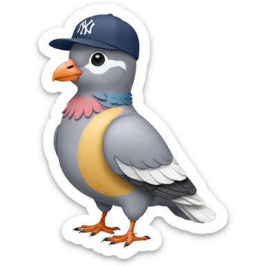Full body pigeon wearing new York Yankees hat sticker