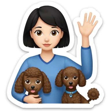 Ponytail black hair girl with brown Poodle say goodbye  sticker