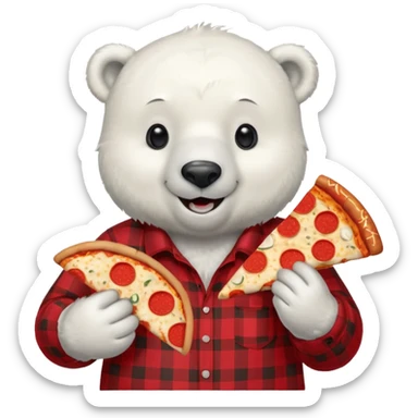 polar bear with pizza wearing red checkered shirt sticker
