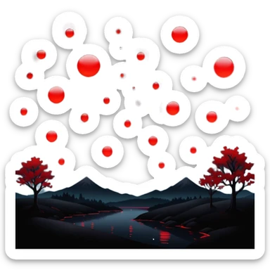 Edgy Black night sky crimson-blood-red glowing lights  Aesthetic scene scenery full picture  sticker