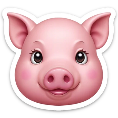 Cinematic Cute Pig Portrait Emoji, Head tilted playfully and inquisitively, featuring a glossy rosy-pink hide with a cute snout and a subtle natural sheen, round, sparkling beady eyes filled with curiosity, Simplified yet irresistibly adorable features, highly detailed, glowing with a warm, friendly glow, high shine, affectionate and lively, stylized with a touch of farmyard whimsy, bright and endearing, soft glowing outline, capturing the essence of a mischievous yet loving pig, so playful it feels like it could oink out of the screen and into your arms! sticker