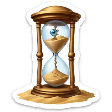 A timekeeping beast with eyes and an hourglass-shaped torso filled with enchanted sand that flows upward instead of down, surrounded by clockwork appendages that tick in rhythm with nearby life forces. sticker