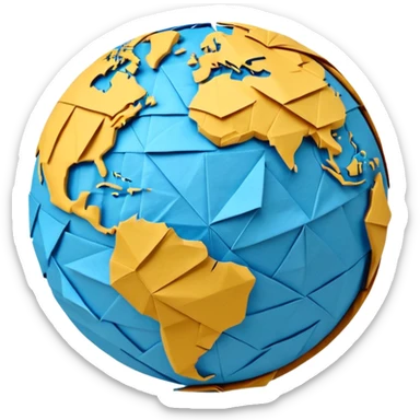 3D render of Papier-Mâché Globe made entirely of folded origami paper, sharp creases, cardboard texture, matte finish, visible paper grain, craft aesthetic,  emoji style, isolated on white background --v 6.0 sticker