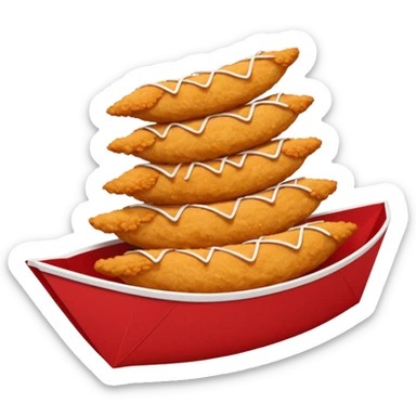 5 breaded chicken tenders stacked on top of each other in a red paper food boat  sticker