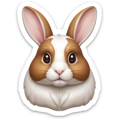 Cinematic Noble White and Brown Rabbit Portrait Emoji, Poised and regal, with a balanced, compact build and a beautifully patterned fur of pristine white accented by rich brown patches, long, alert ears and deep-set soulful eyes, Simplified yet sharp and sophisticated features, highly detailed, glowing with a soft, dignified glow, high shine, intelligent and gentle, stylized with an air of refined charm, focused and attentive, soft glowing outline, capturing the essence of a watchful and confident companion, so majestic it feels as though it could hop out of the screen with effortless authority! sticker