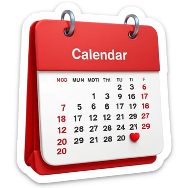 minimalistic Apple-style emoji icon of a calendar in 3D perspective, single date number centered, no text or month name, soft shadows, realistic glossy material, subtle depth, high-resolution, modern flat 3D design sticker