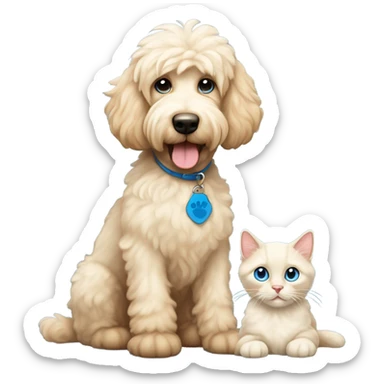 Goldendoodle with a Siamese cat sticker