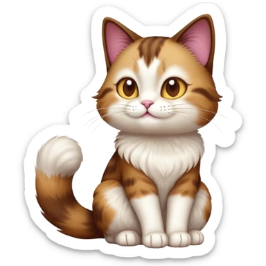 cinematic-[showshoe cat]-realistic-full-body-sitting-emoji,-tail-curled-playfully-around-its-paws,-head-tilted-dramatically,-fluffy-[brown and white]-fur,-simplified-yet-realistic-focused-features,-highly-detailed,-glowing-with-an-almost-sarcastic-glow sticker
