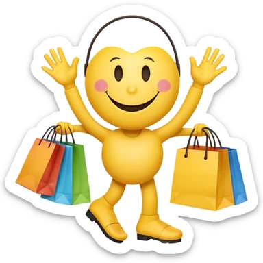 2 HAPPY SMILEY FACE  WITH HANDS AND FEET WITH SHOPPING BAGS IN EACH HAND sticker