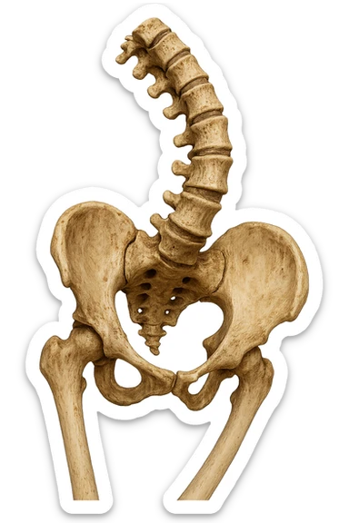 OSSA DI UN BACINO UMANO STORTO CON SPINA DORSALE STORTA, IPERREALISTICO 4K sticker