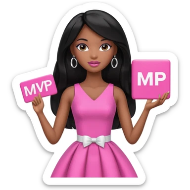 Black barbie, long black  hair, pink dress holding mvp sign  sticker