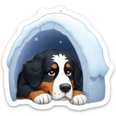 Bernese mountain dog lying in a snow igloo sticker
