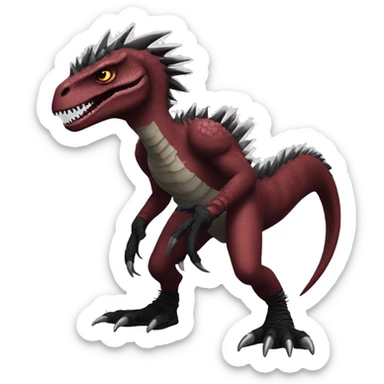 Maroon edgy badass modern sexy handsome punk velociraptor-dragon-Digimon, with black spiky mane, full body sticker