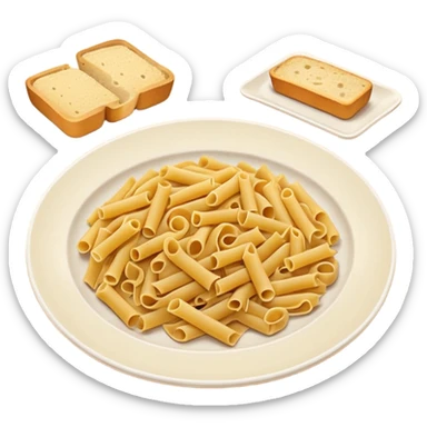 European cuisine humanless avatar in modern emoji-style illustration. Plate with pasta and bread, neutral warm colors, simple shapes, flat design, elegant and friendly. sticker