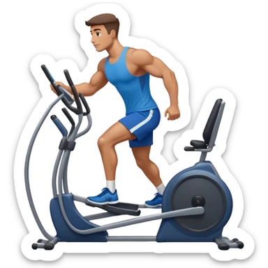 buff guy in blue shorts using elliptical sticker