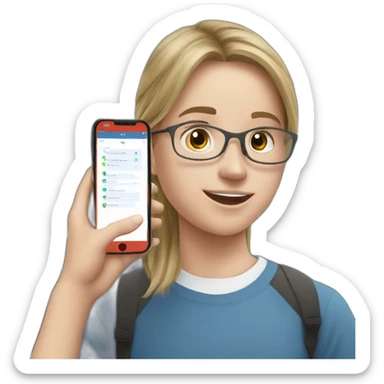 student holds a mobile phone during an exam sticker