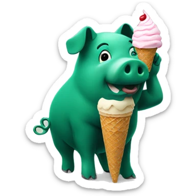 Dark green pig doing handstand with ice cream cone sticker