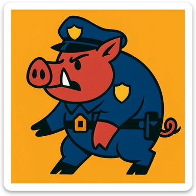 Make the wild pig appear as a police officer, keeping the vibrant cartoon style. sticker