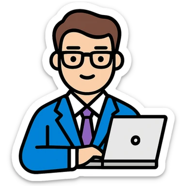 Add a laptop to the meeting office worker, keep the original style and transparent background. sticker