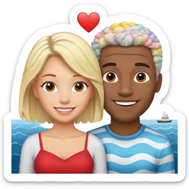 Black man salt n pepper hair smiling with blonde in love at ocean  sticker