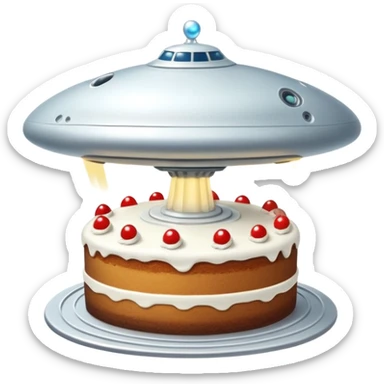 small piece of cake in a green light being stolen by flying above it giant ufo  sticker