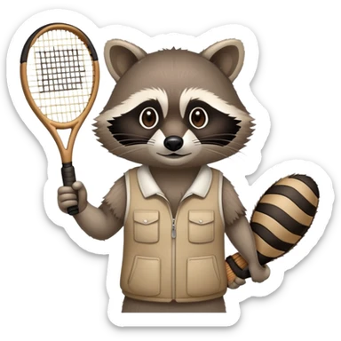 raccoon hand and forearm holding a tennis racket by the handle, no raccoon body sticker
