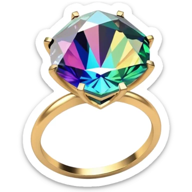 Multichrome coloringshifting 3D diamond, 14K Gold ring
 sticker