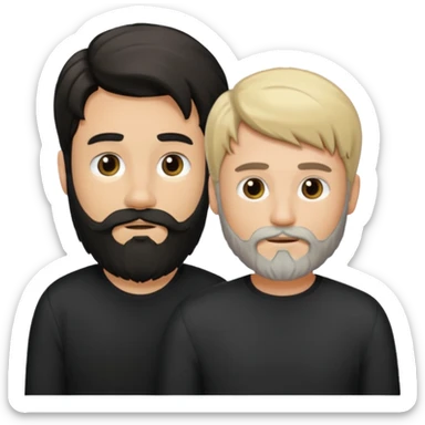 Man with a beard and long hair black gathered with another short-haired blond man whitout beard sticker