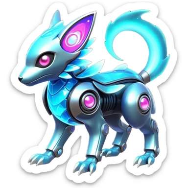  Epic legendary rare mechanical Shiny sparkly transparent bioluminescent luminescent vibrant bright pastel dark exotic iridescent colorful gradients futuristic modern metallic glossy glittery fantasy-cyber-Protogen-Fakémon-Pokémon-Vernid-creature sticker