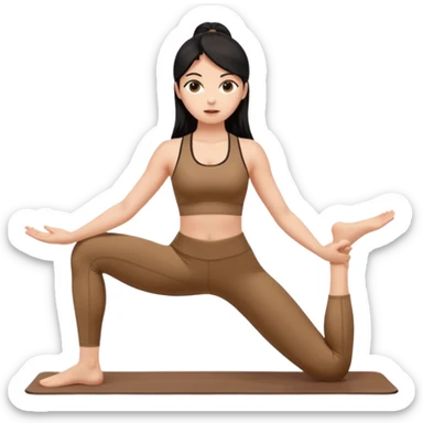 pilates girl in brown set whit black long hair  sticker