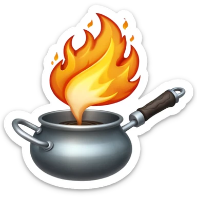 Un cucharón con fuego por debajo pero sin olla solo cucharón y fuego sticker