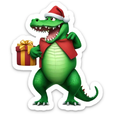 Scary looking Crocodile wearing a Santa outfit carrying a sack of gifts  sticker