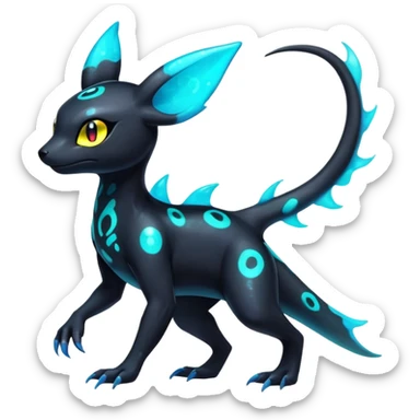 Colorful Neon Exotic Salandit-Aurorus-Umbreon-Fakémon-hybrid-creature with splash markings (full body)  sticker