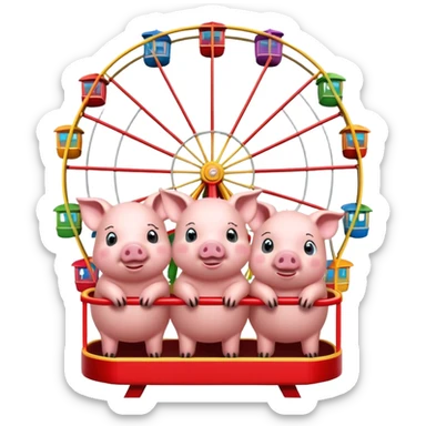 3 little piggies at the fair playing on Ferris wheel during a rainstorm  sticker