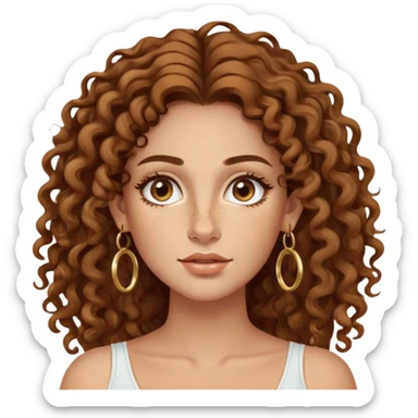 Attractive Greek woman with a wide face, freckles, long curly brown hair and gold hoop earrings sticker
