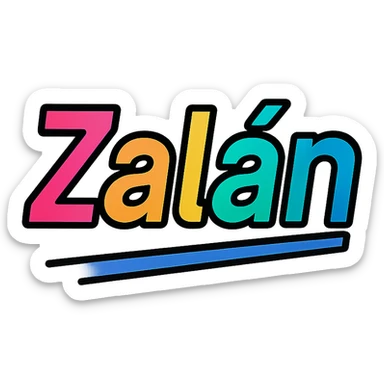 modern colorful gradient typography of the name Zalán with dark outline, dynamic slanted or partial underline, in the style of reference patterns sticker