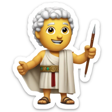 A senator in a toga, holding a writing quill in one hand and giving a thumbs-up with the other, as if approving something important. sticker