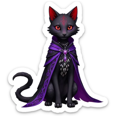 Kawaii feral, four-legged gothic dark badass black, red, purple, beautiful pretty elegant divine edgy feline-vernid-sergal-Trico-fursona-animal-creature, full body, with intricate detailed markings, silken shawl sticker