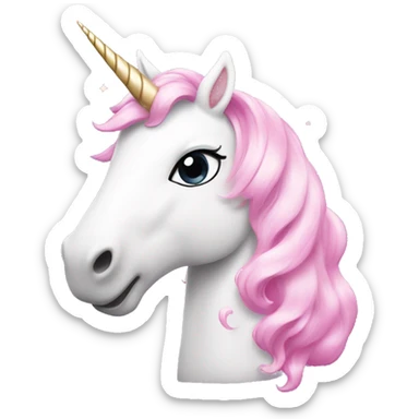 white unicorn, with pink horn with sparkles and pink hearts around it sticker