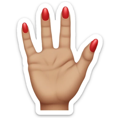 woman hand pointing index finger, red nail varnish. top of the hand is showing sticker