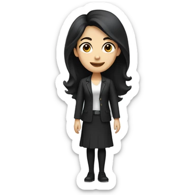 female Teacher with black hair and white skin and black shirt with long hair and brown eyes sticker