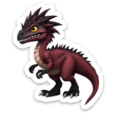 Maroon edgy badass modern sexy handsome punk velociraptor-dragon-Digimon, with black spiky mane, full body sticker