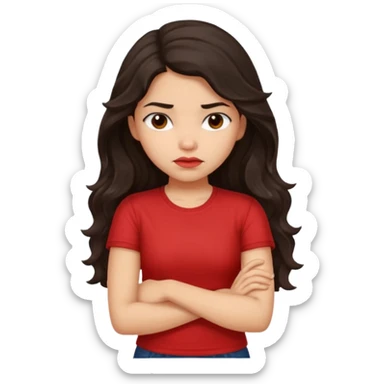 Hispanic girl with long dark wavy hair crossing her arms and slightly pouting sticker
